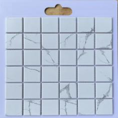 Gạch Mosaic Gốm Sứ Trơn Màu Trắng Vân Mây