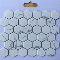 Gạch Mosaic Lục Giác Màu Trắng Vân Mây-  Gạch Mosaic Ốp Tường